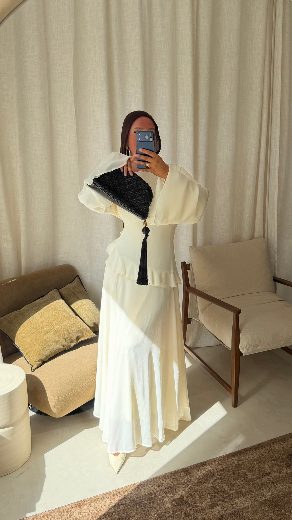 Robe ultra longue fluide doublée avec lacets à l'arrière | Crème