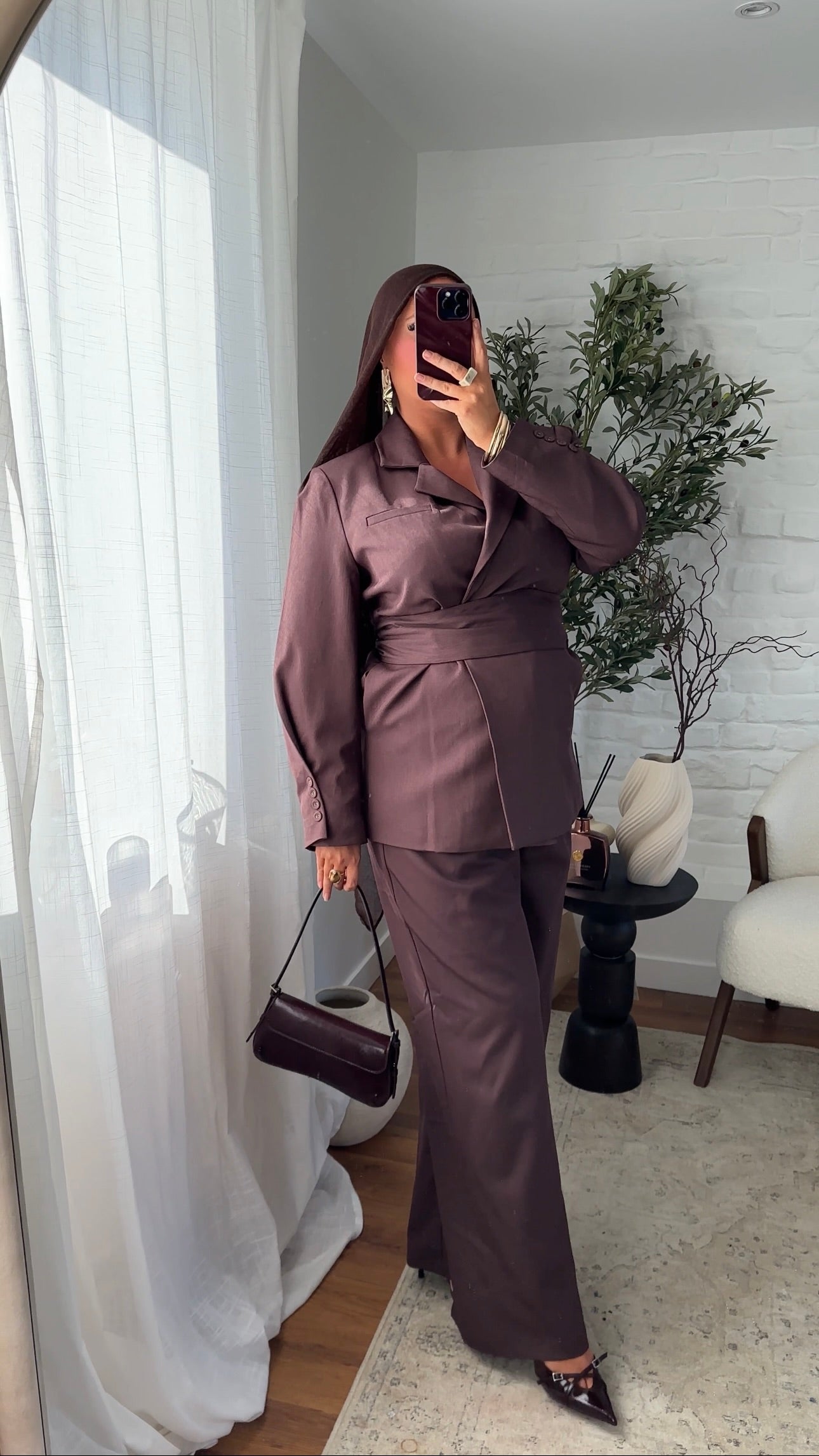 [GAMME PREMIUM] Blazer oversize à ceinture | Bordeaux