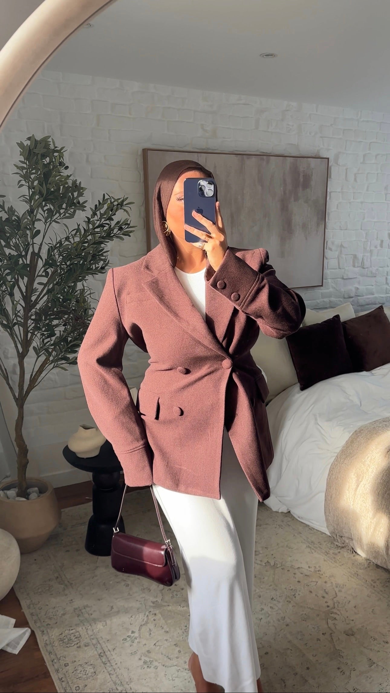 [GAMME LUXE] Veste/manteau cintré en laine véritable | Bordeaux