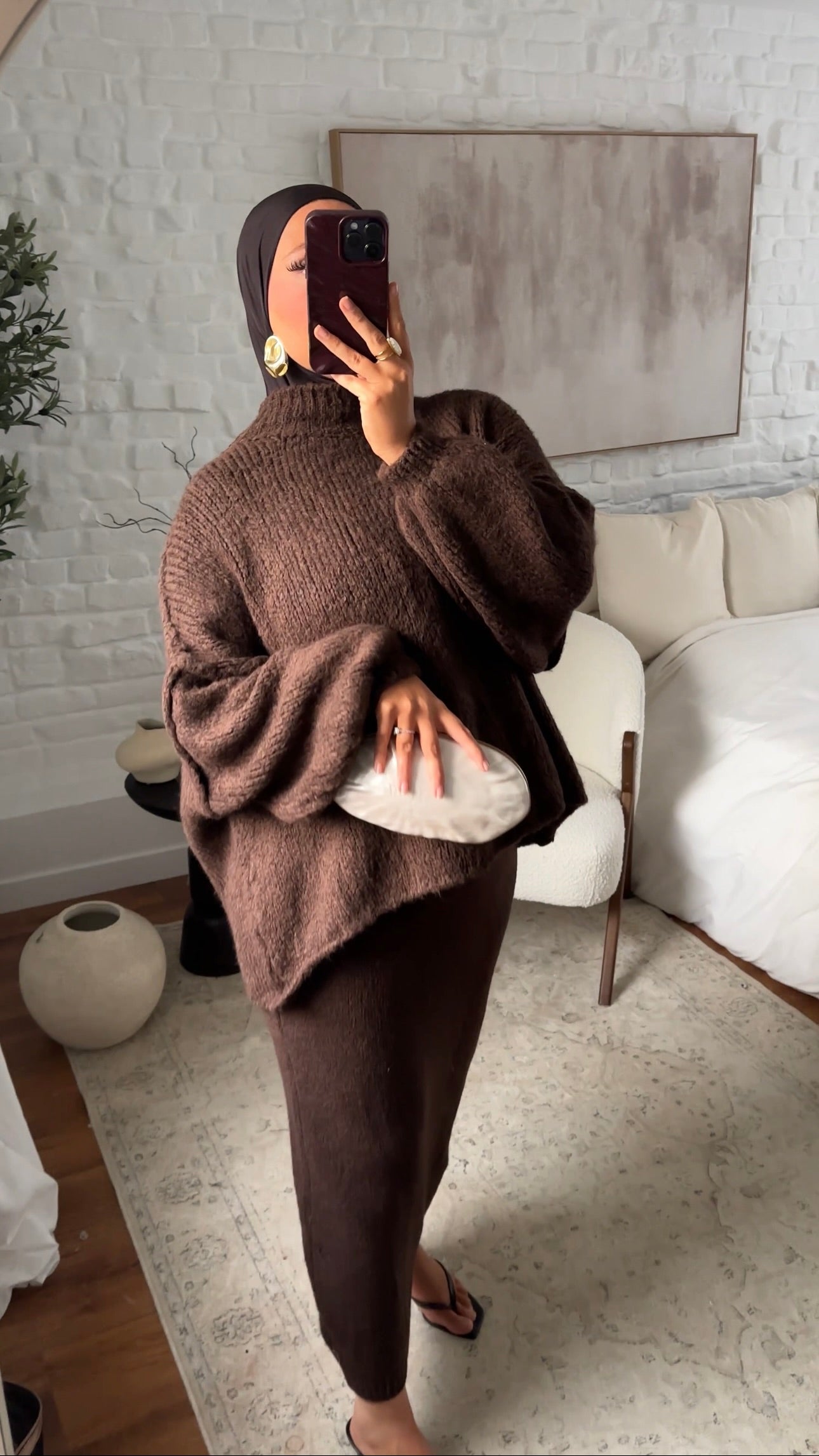 Jupe longue en maille | Marron