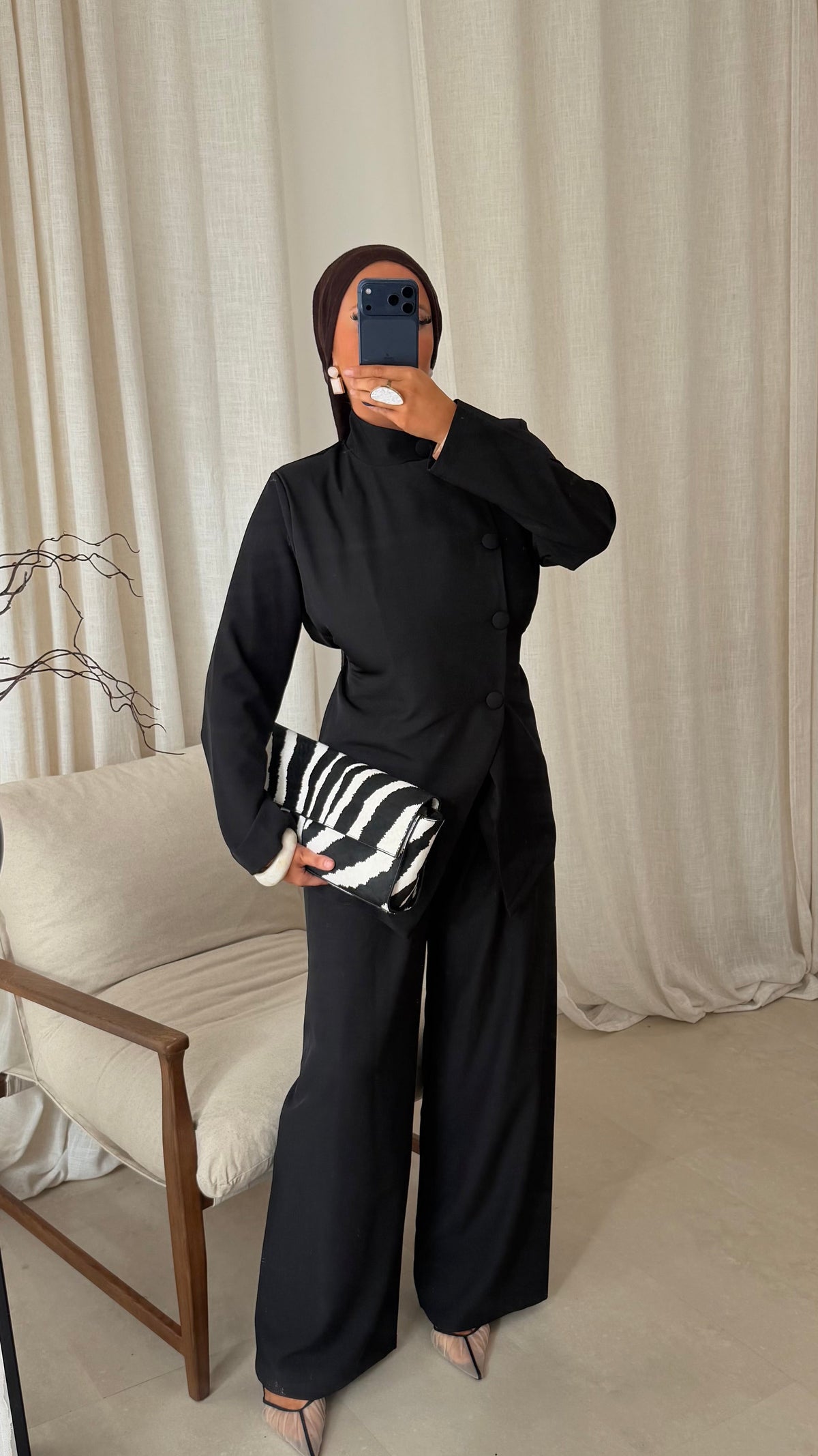 Ensemble avec haut à boutons et pantalon ultra long GABRIELA | Noir