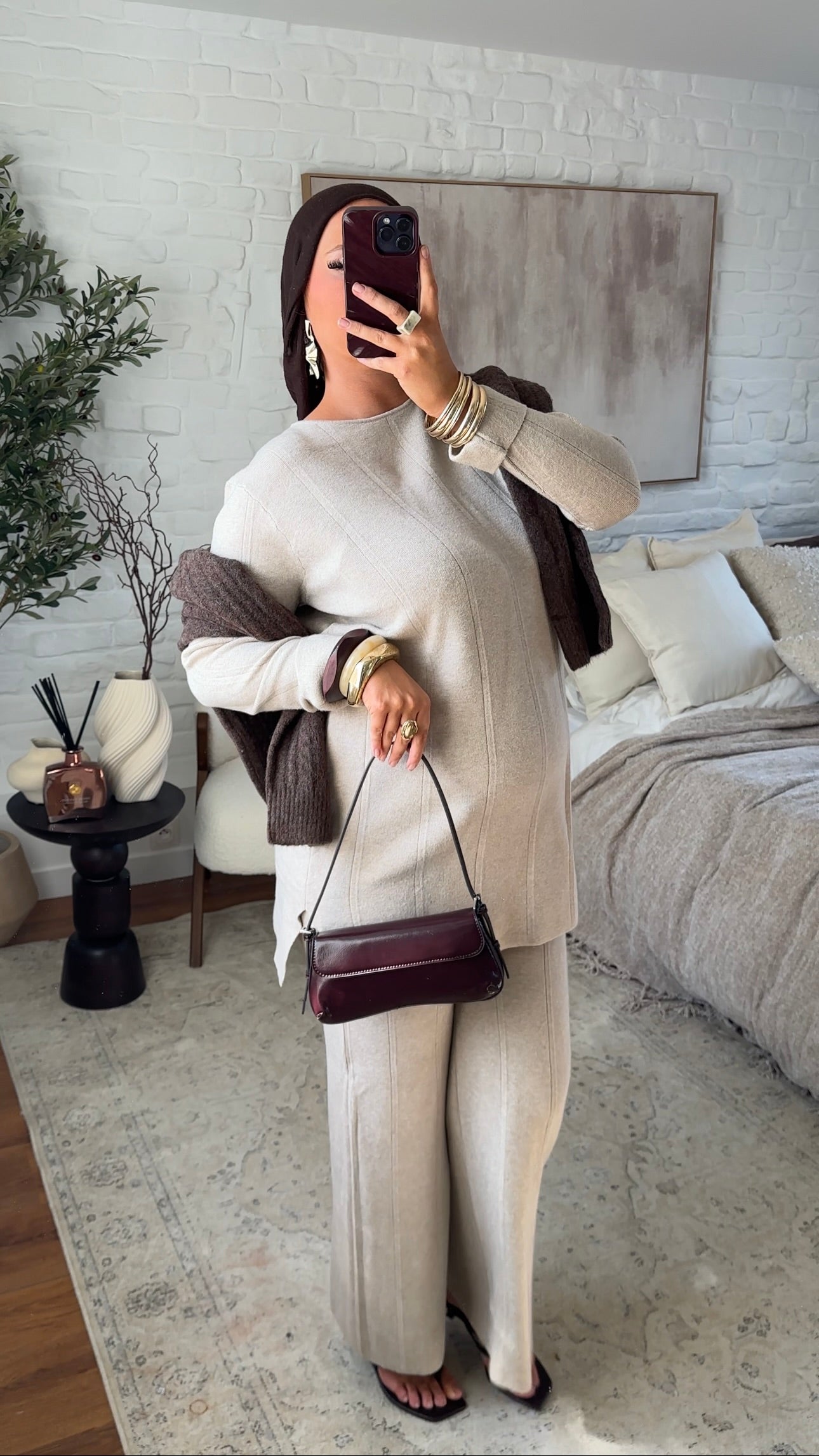 Ensemble comfy en maille à pantalon | Beige