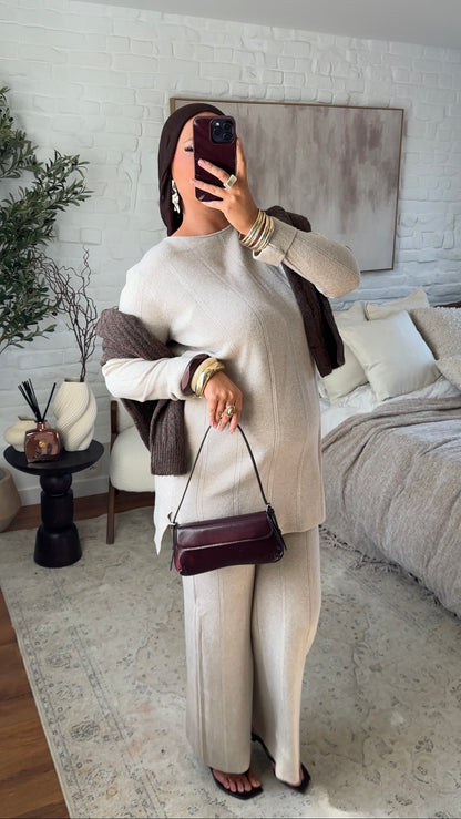 Ensemble comfy en maille à pantalon | Beige