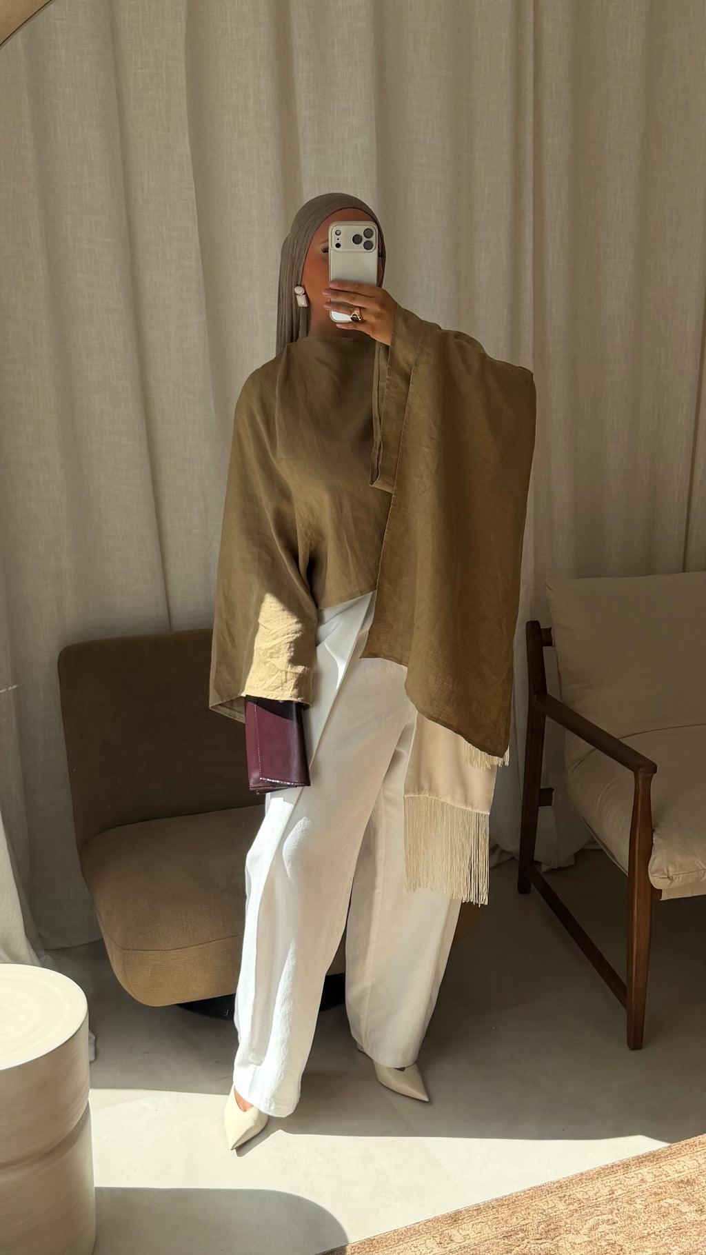 [CRÉATION] Haut avec cape intégrée 100% lin | Vert olive