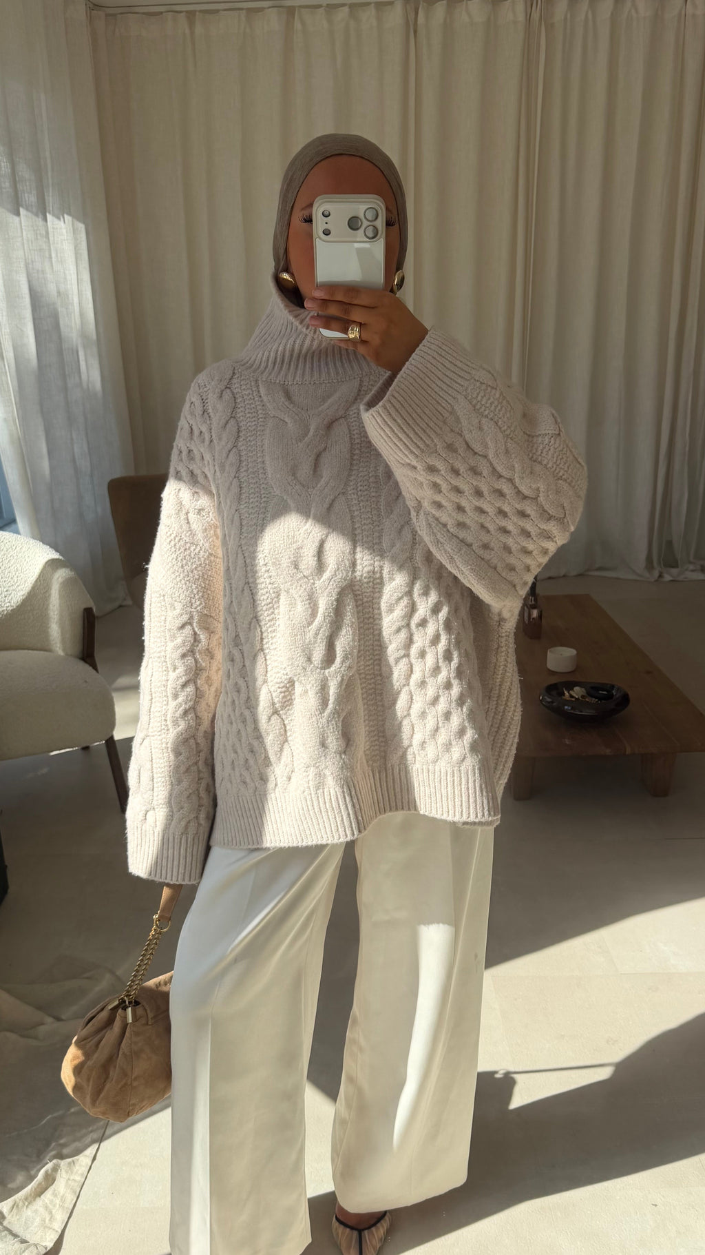 [GAMME PREMIUM] Pull à col montant ultra chaud OSLO | Beige