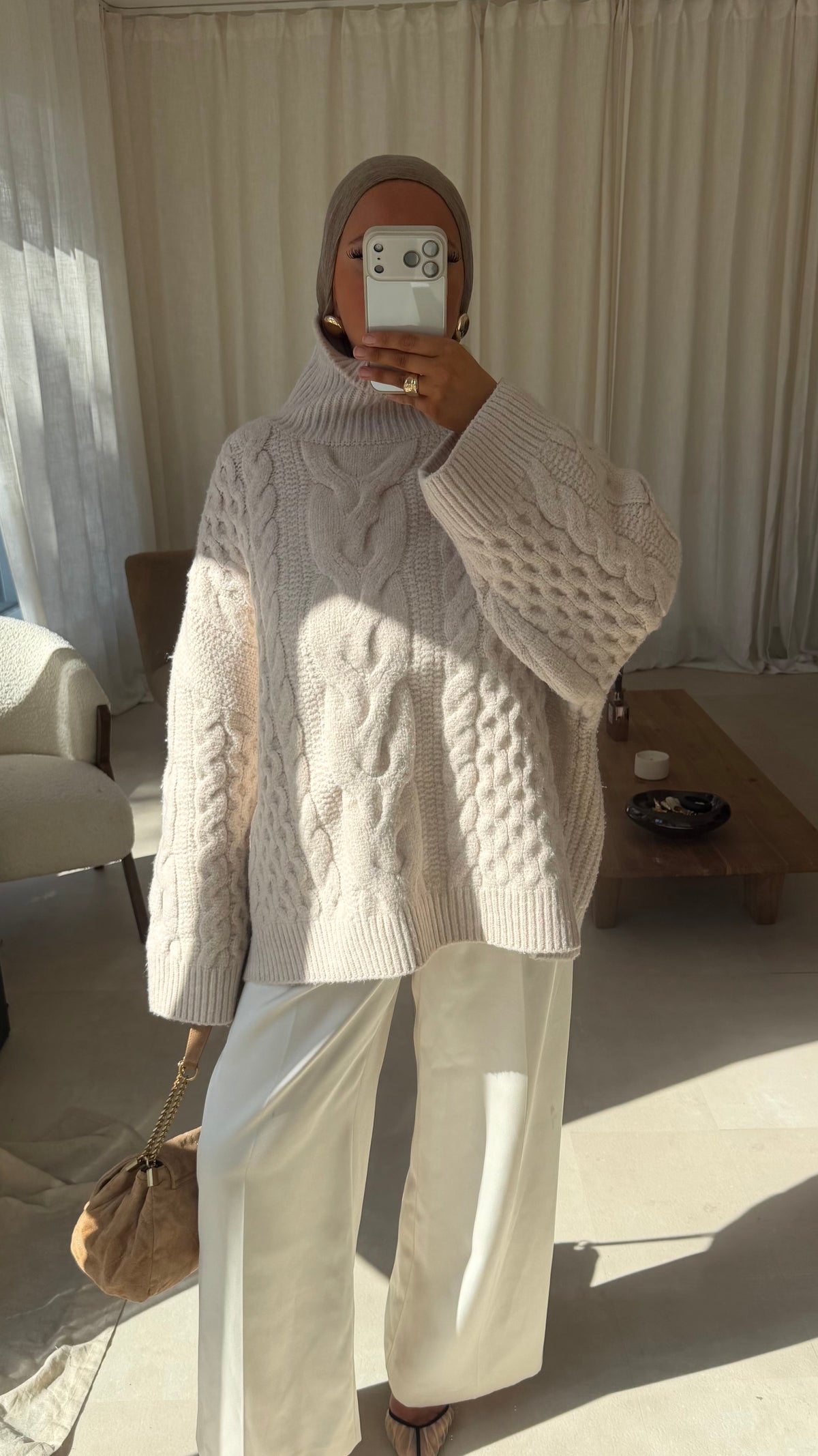 [GAMME PREMIUM] Pull à col montant ultra chaud OSLO | Beige