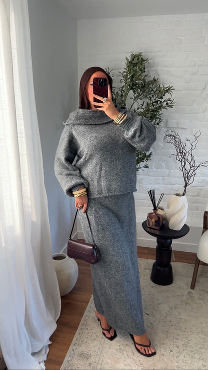 Ensemble ultra chaud en laine et col montant | Gris