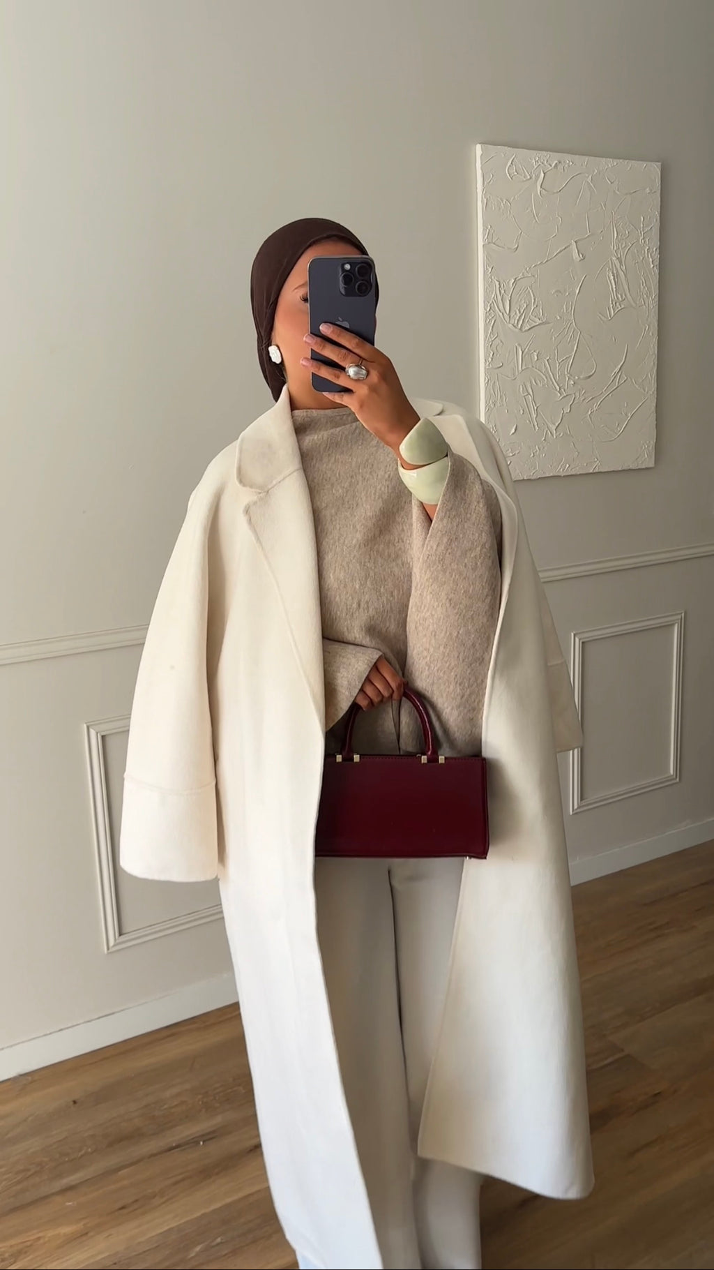 [GAMME PREMIUM] Manteau long en laine véritable fait main à ceinture | Écru