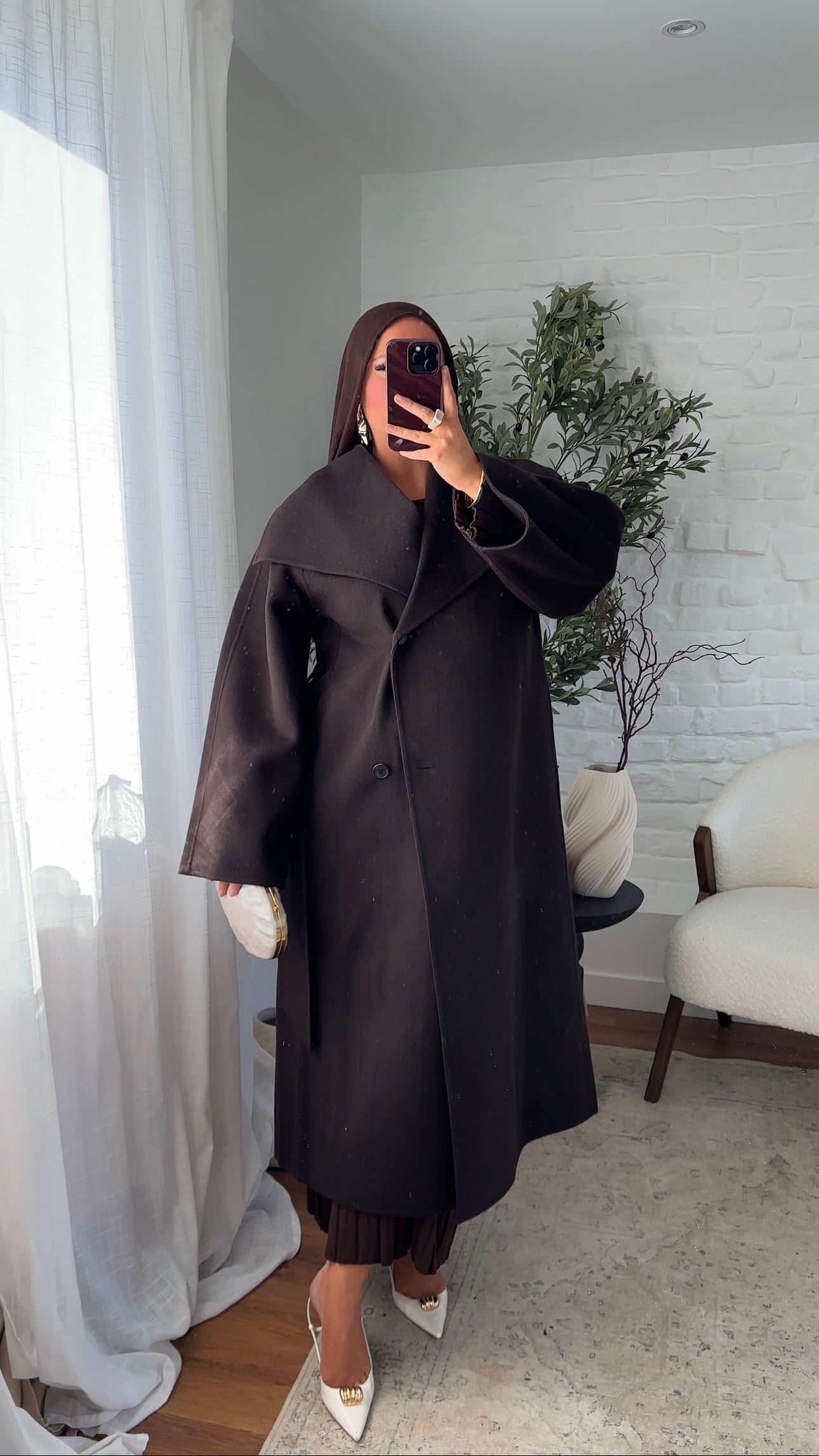 [CRÉATION] Manteau en laine véritable et col montant | Dark chocolat