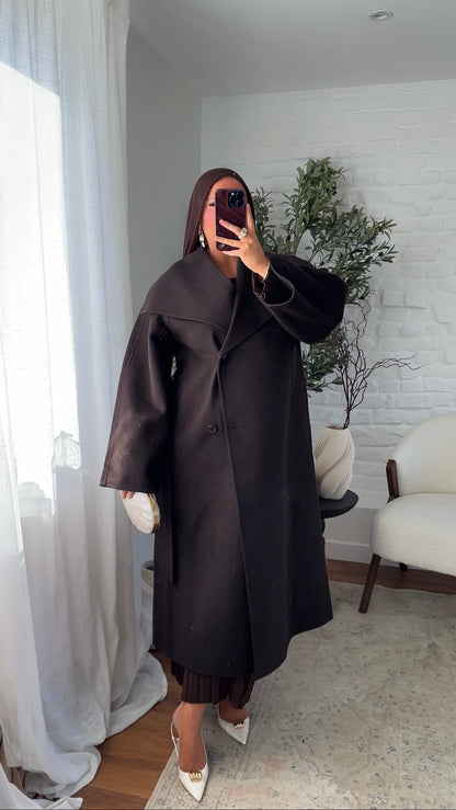 [CRÉATION] Manteau en laine véritable et col montant | Dark chocolat