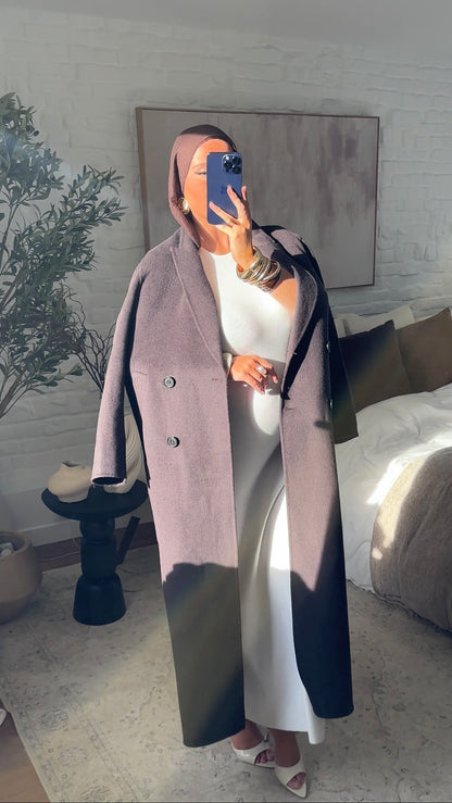 [GAMME PREMIUM] Manteau ultra long en laine véritable | Marron dark chocolat