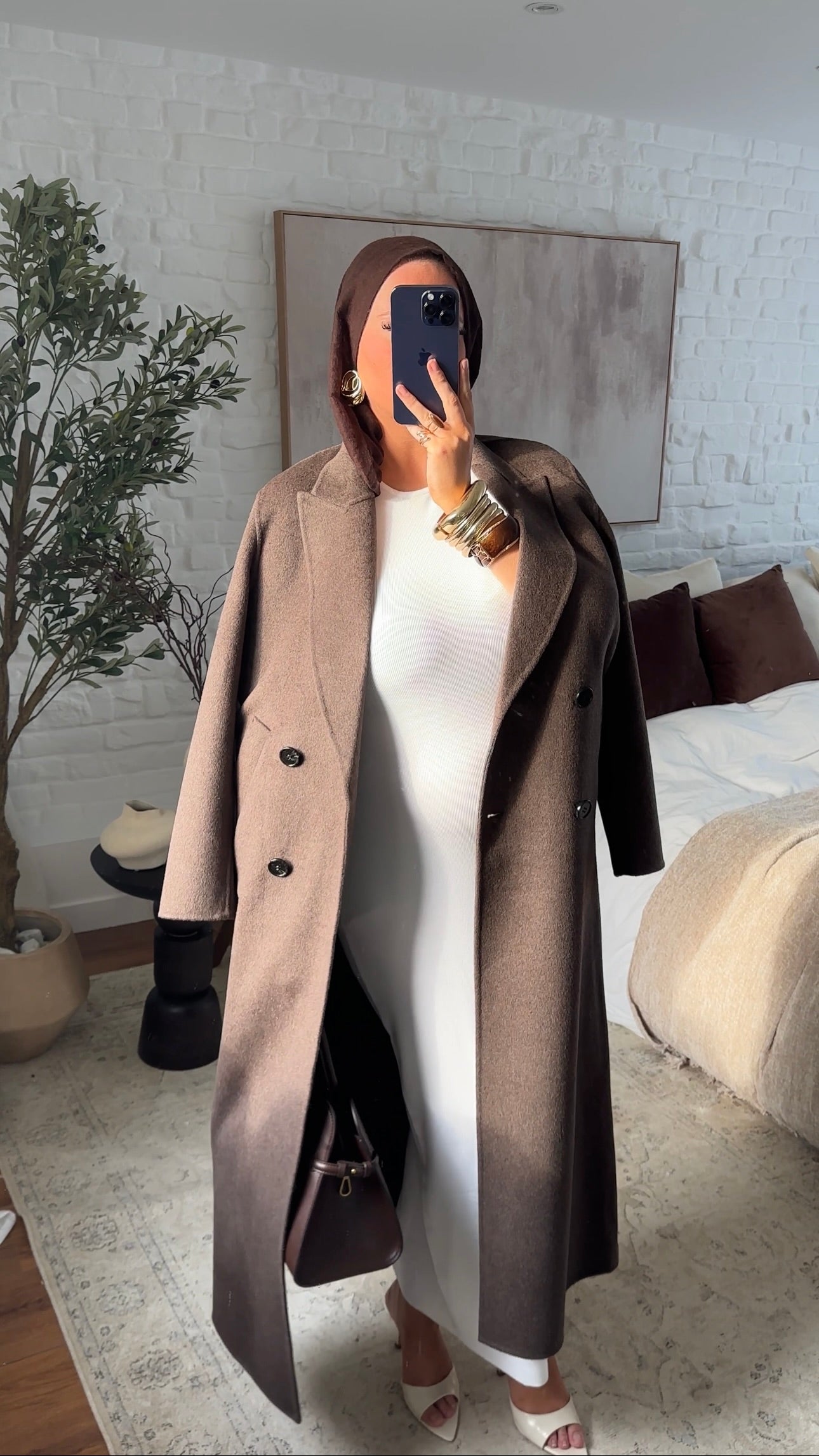 [GAMME LUXE] Manteau ultra long en laine véritable fait main | Marron