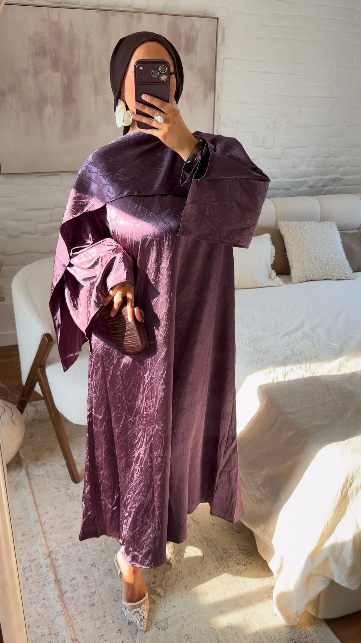 Robe ultra longue à cape intégrée OVA | Aubergine