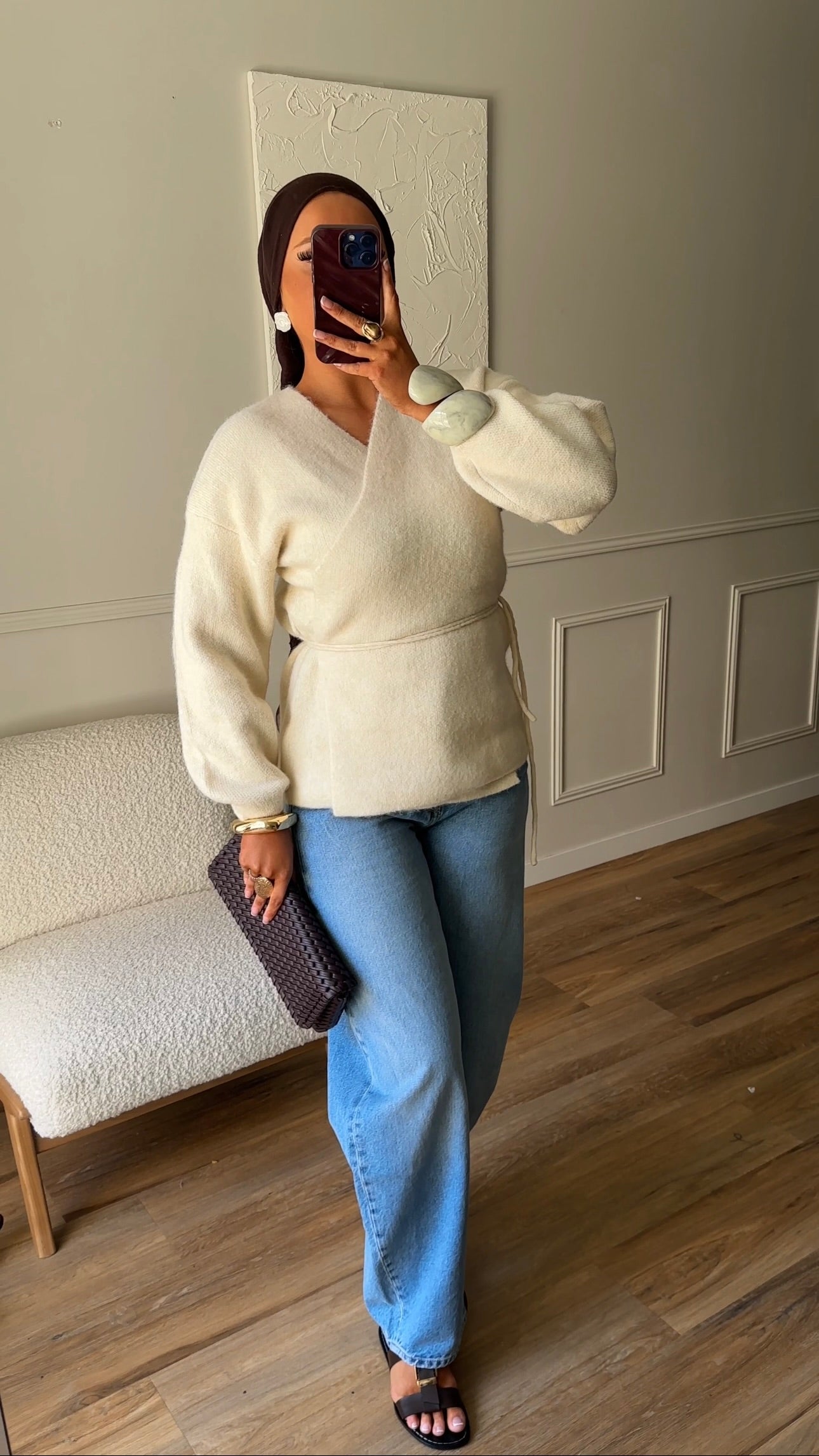 Gilet en maille mi long | Beige