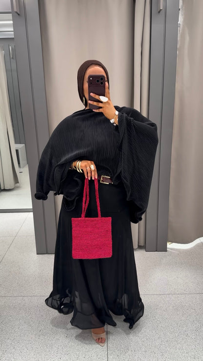 Cape satinée à volants SIENA Noir | Pré-commande