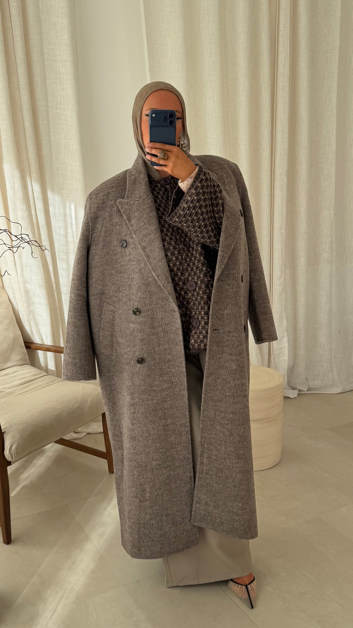 [GAMME LUXE] Manteau ultra long et chaud en laine véritable | Taupe