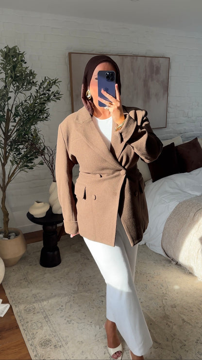 [GAMME LUXE] Veste/manteau cintré en laine véritable | Marron