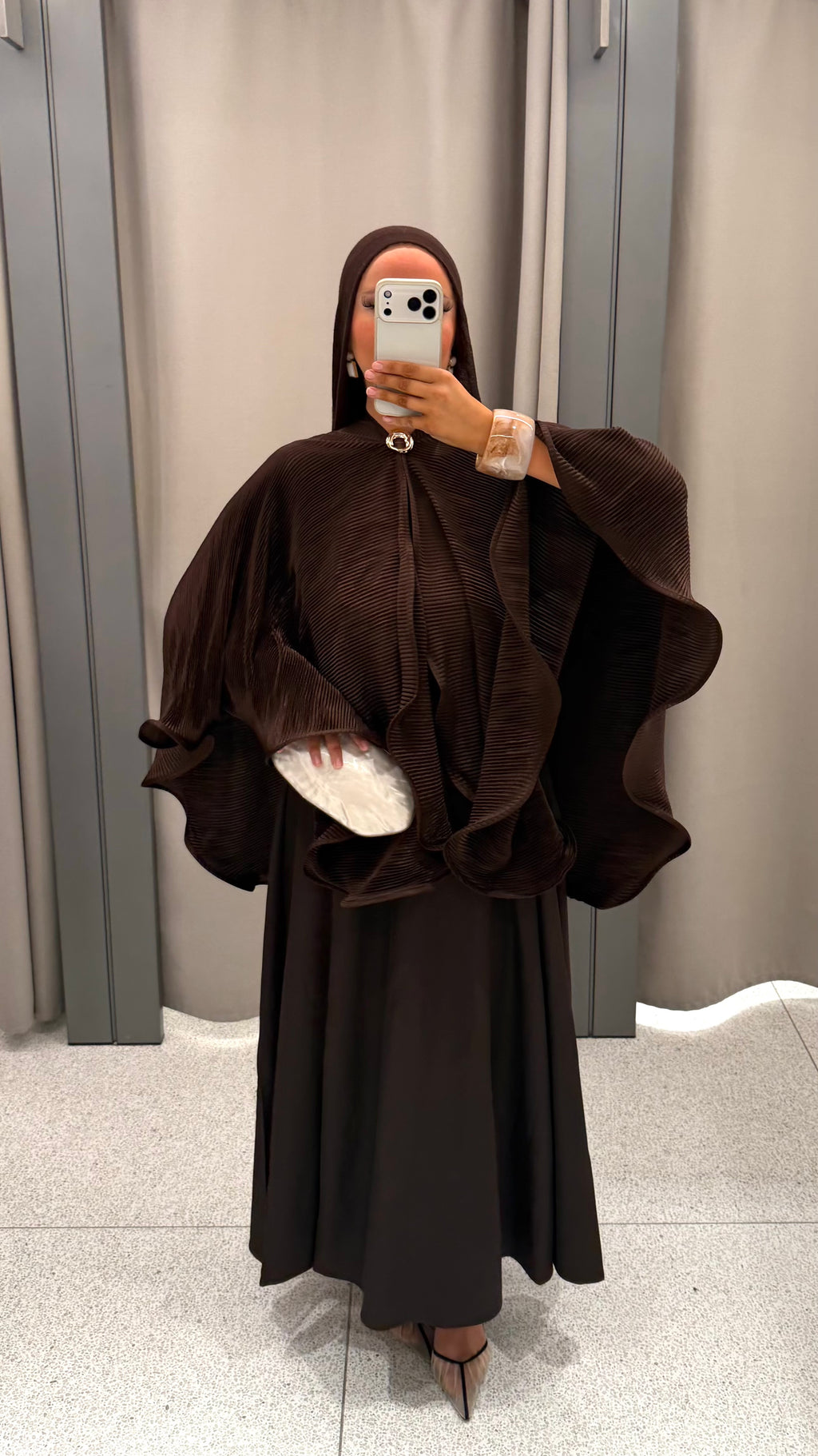 Robe ultra longue à manches courtes | Marron