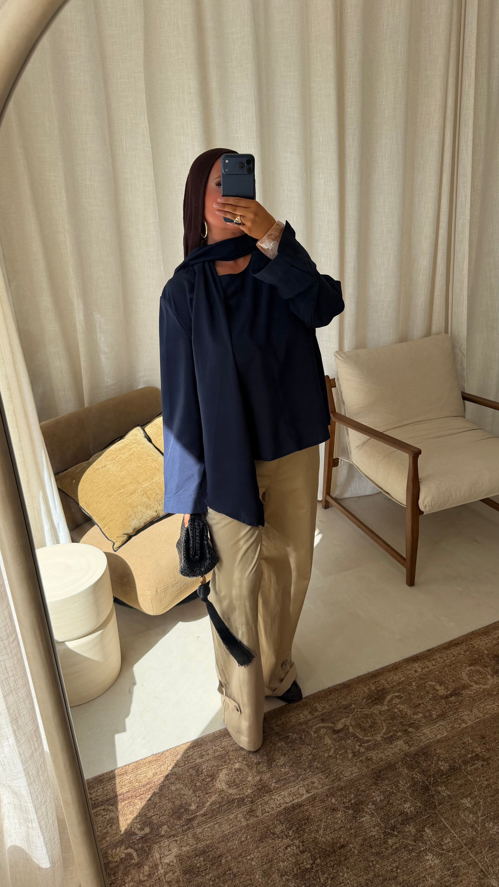 Haut oversize avec écharpe | Bleu marine