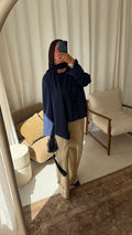 Haut oversize avec écharpe | Bleu marine