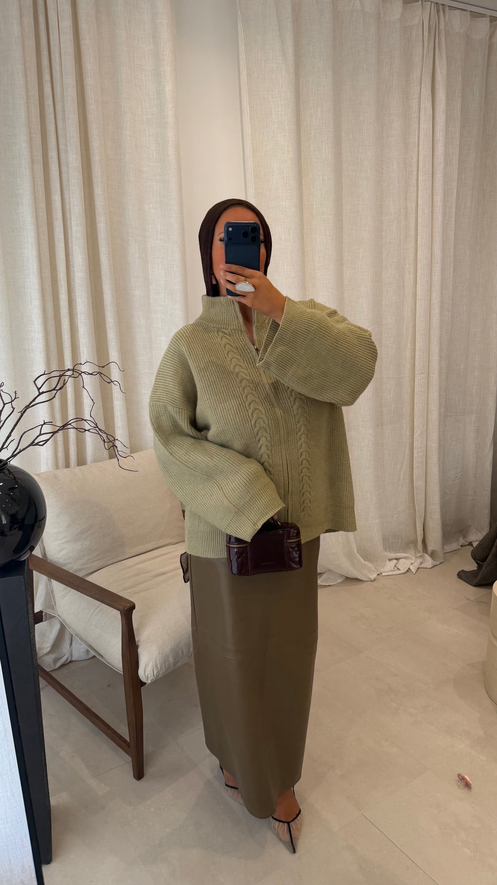 Pull en maille à zip | Vert | Pré-commande