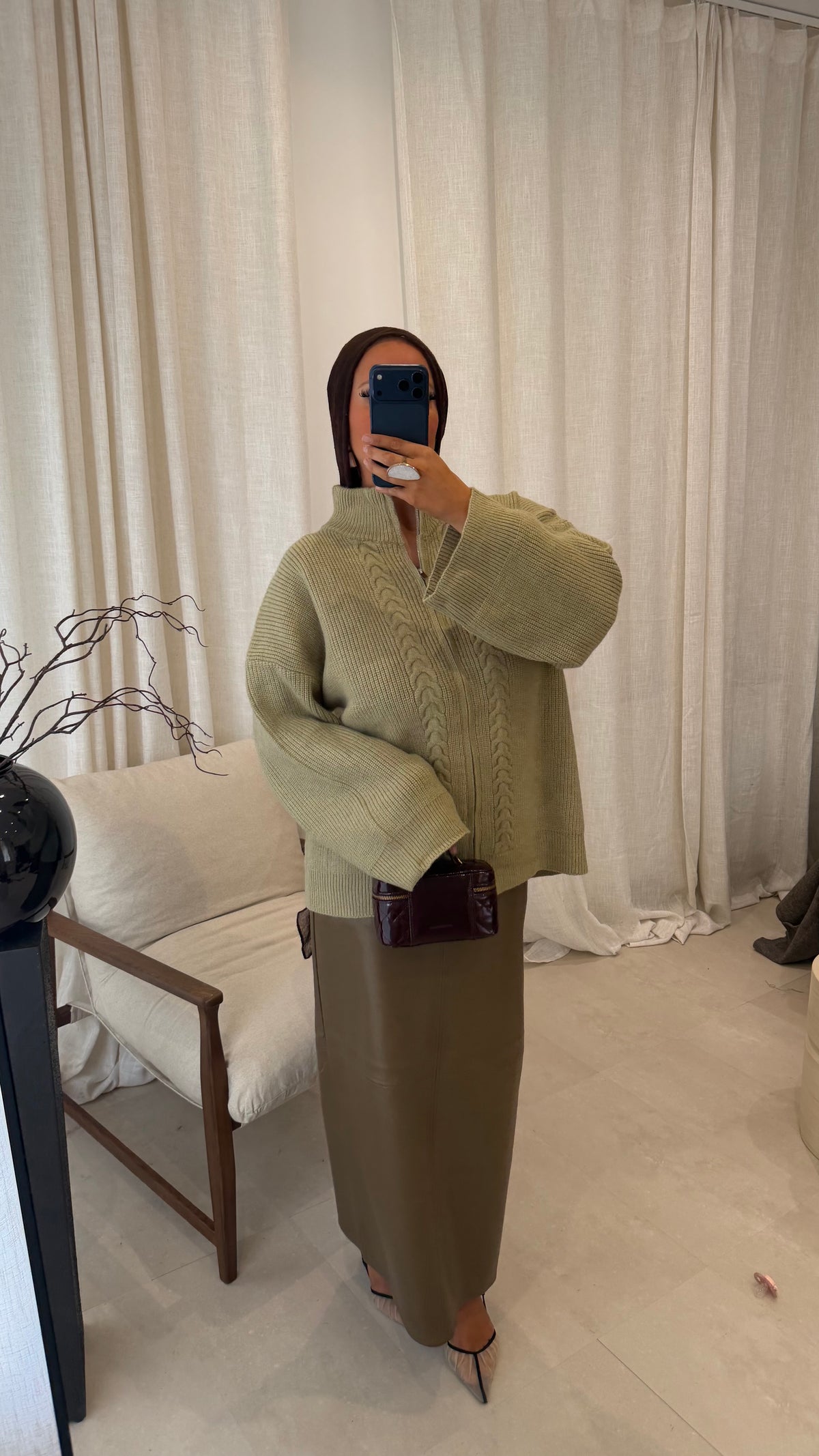 Pull en maille à zip | Vert | Pré-commande