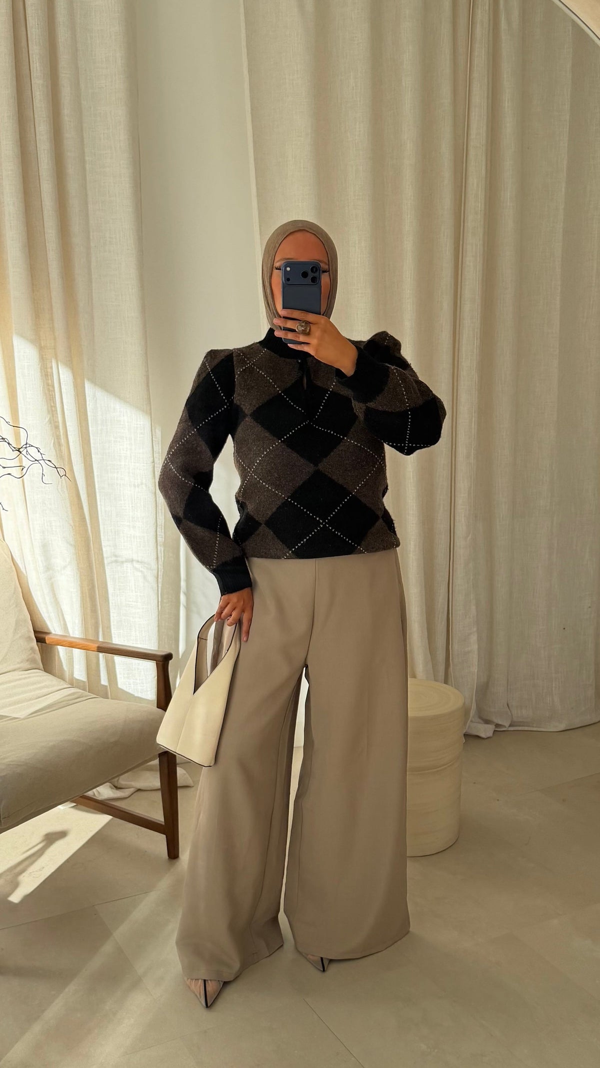 [GAMME PREMIUM] Pull ultra doux à carreaux ALYMPE | Marron et noir