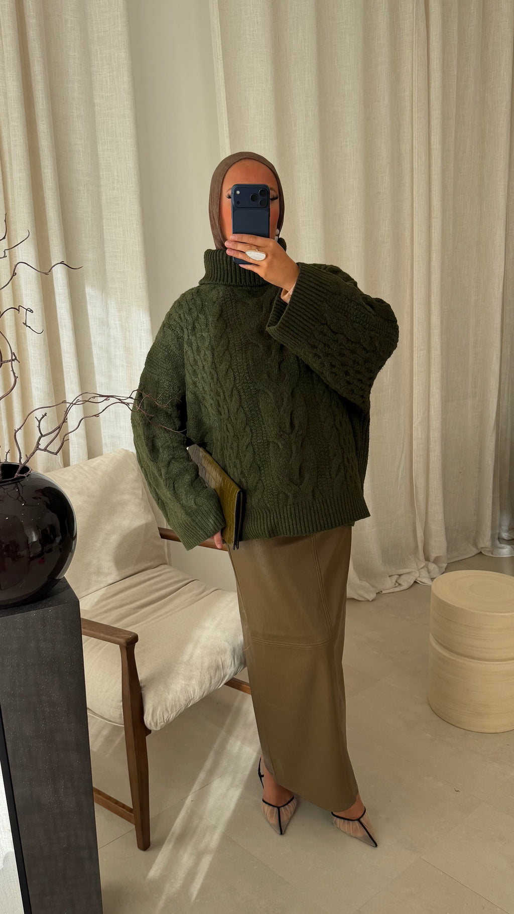 [GAMME PREMIUM] Pull à col montant ultra chaud OSLO | Kaki