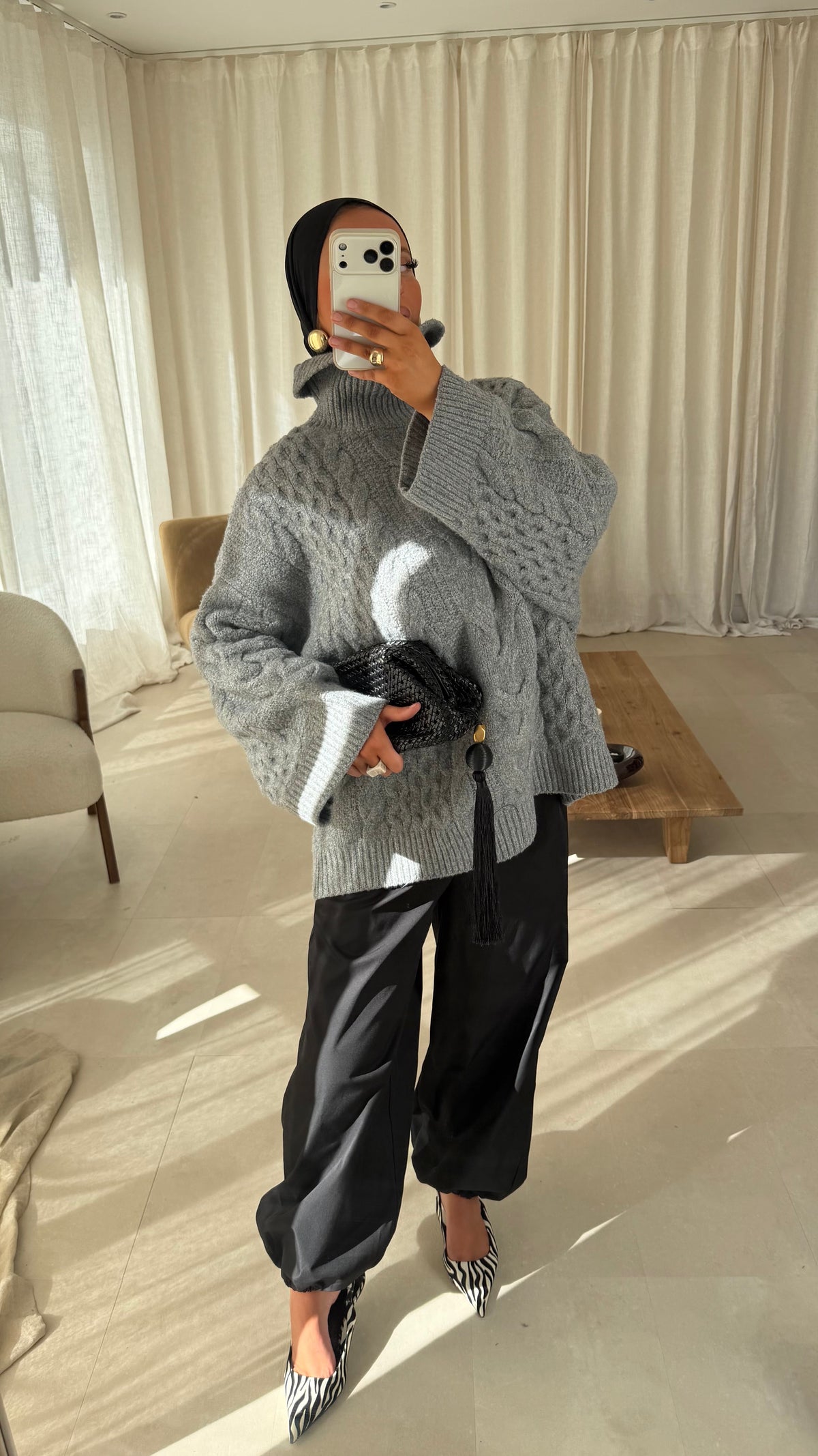 [GAMME PREMIUM] Pull à col montant ultra chaud OSLO | Gris