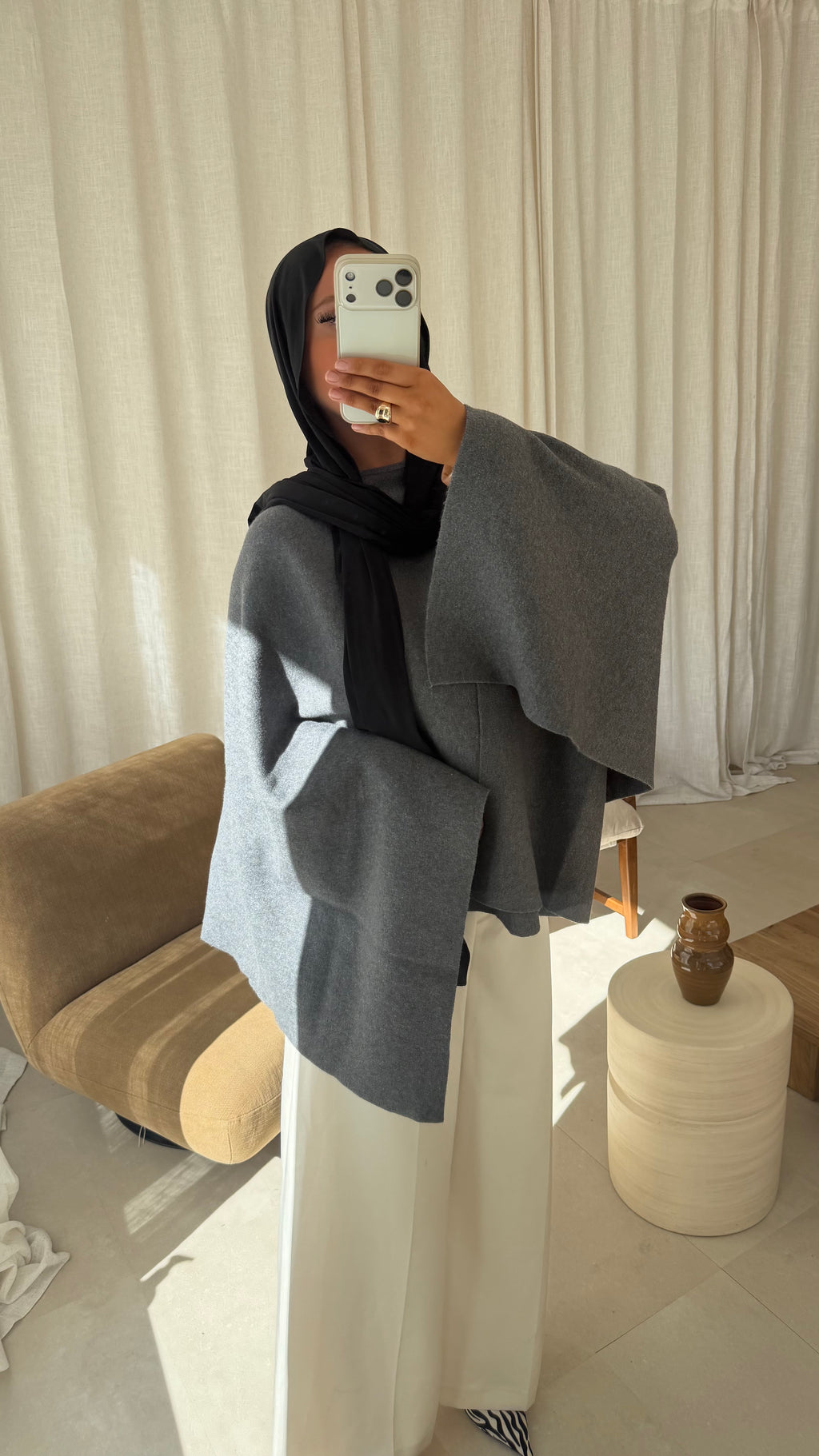 [GAMME LUXE] Cape en laine véritable ELDENA | Grise
