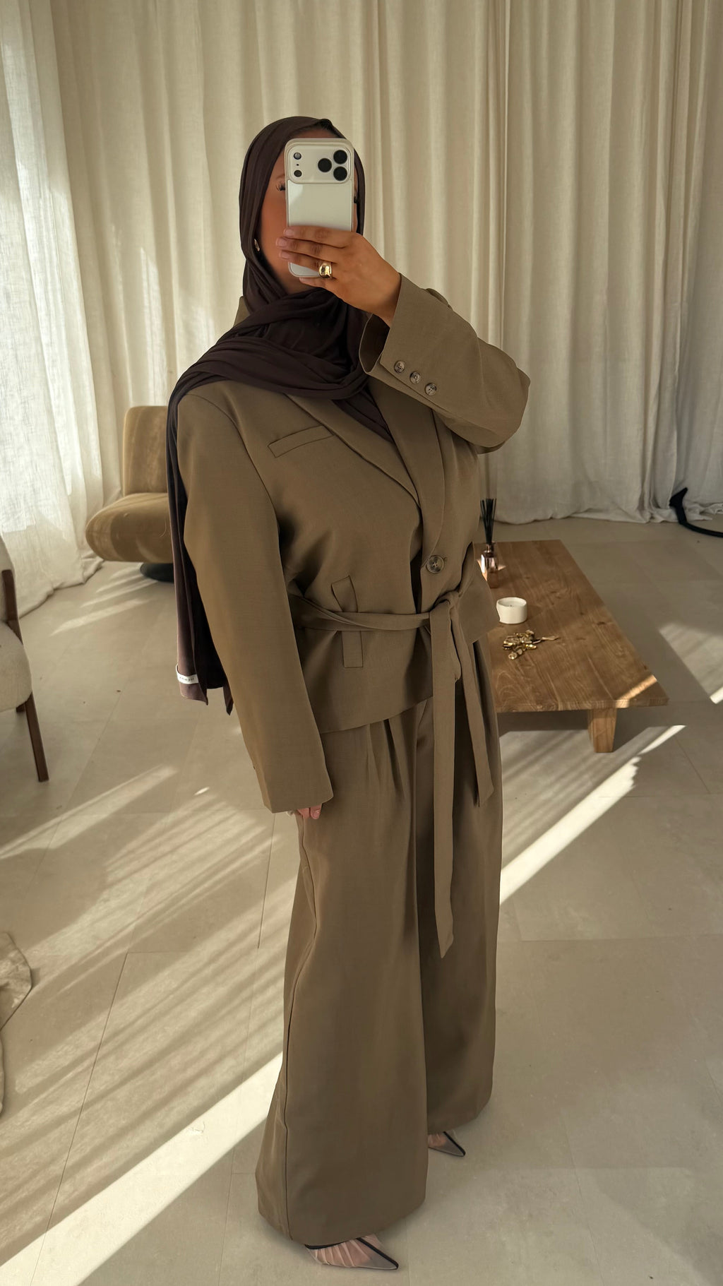 [GAMME PREMIUM] Blazer mi long à ceinture VENETA | Camel