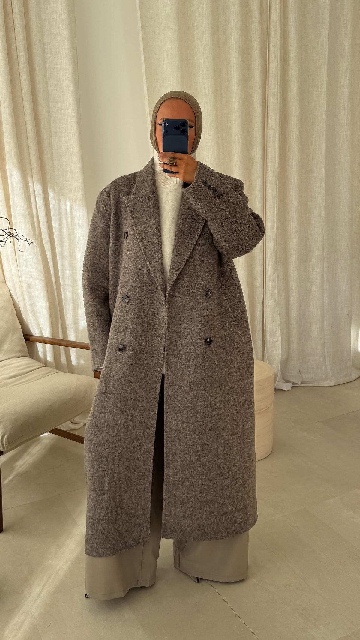 [GAMME LUXE] Manteau ultra long et chaud en laine véritable | Taupe