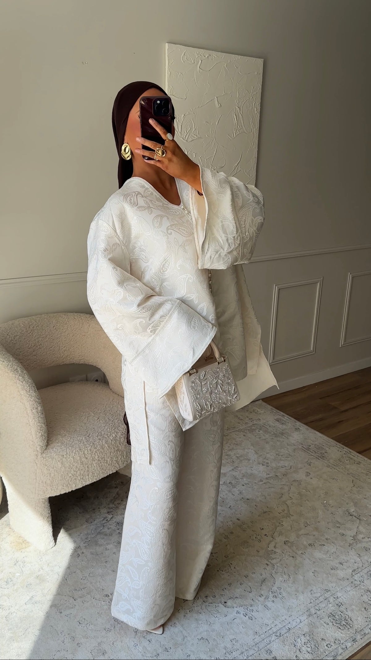[GAMME LUXE] Ensemble en brocard deux pièces | Écru