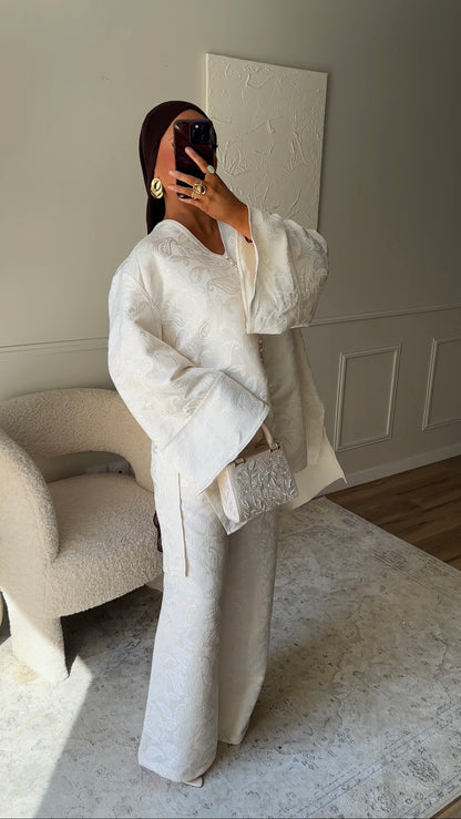 [GAMME LUXE] Ensemble en brocard deux pièces AGATHE | Écru