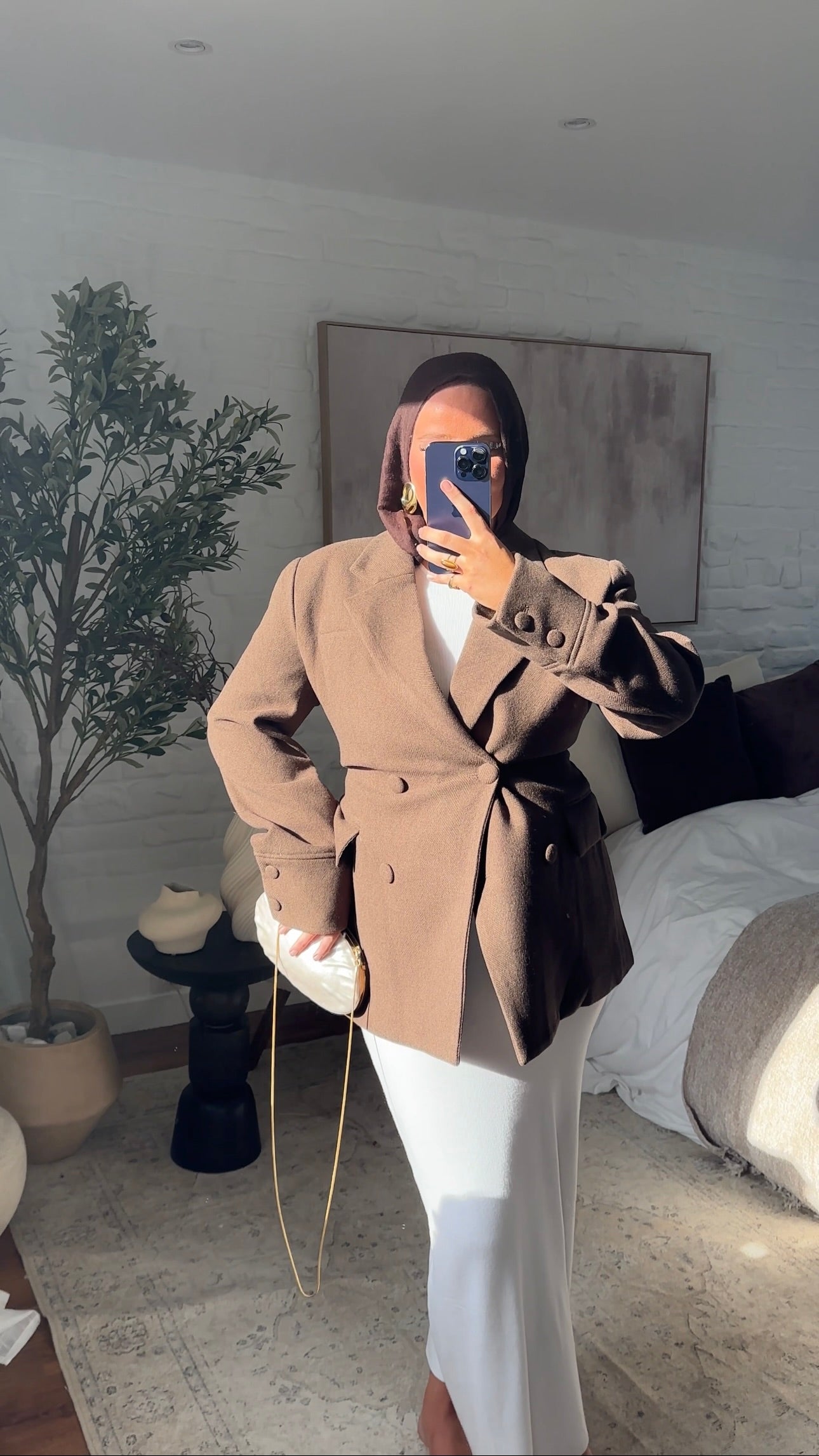 [GAMME LUXE] Veste/manteau cintré en laine véritable | Marron