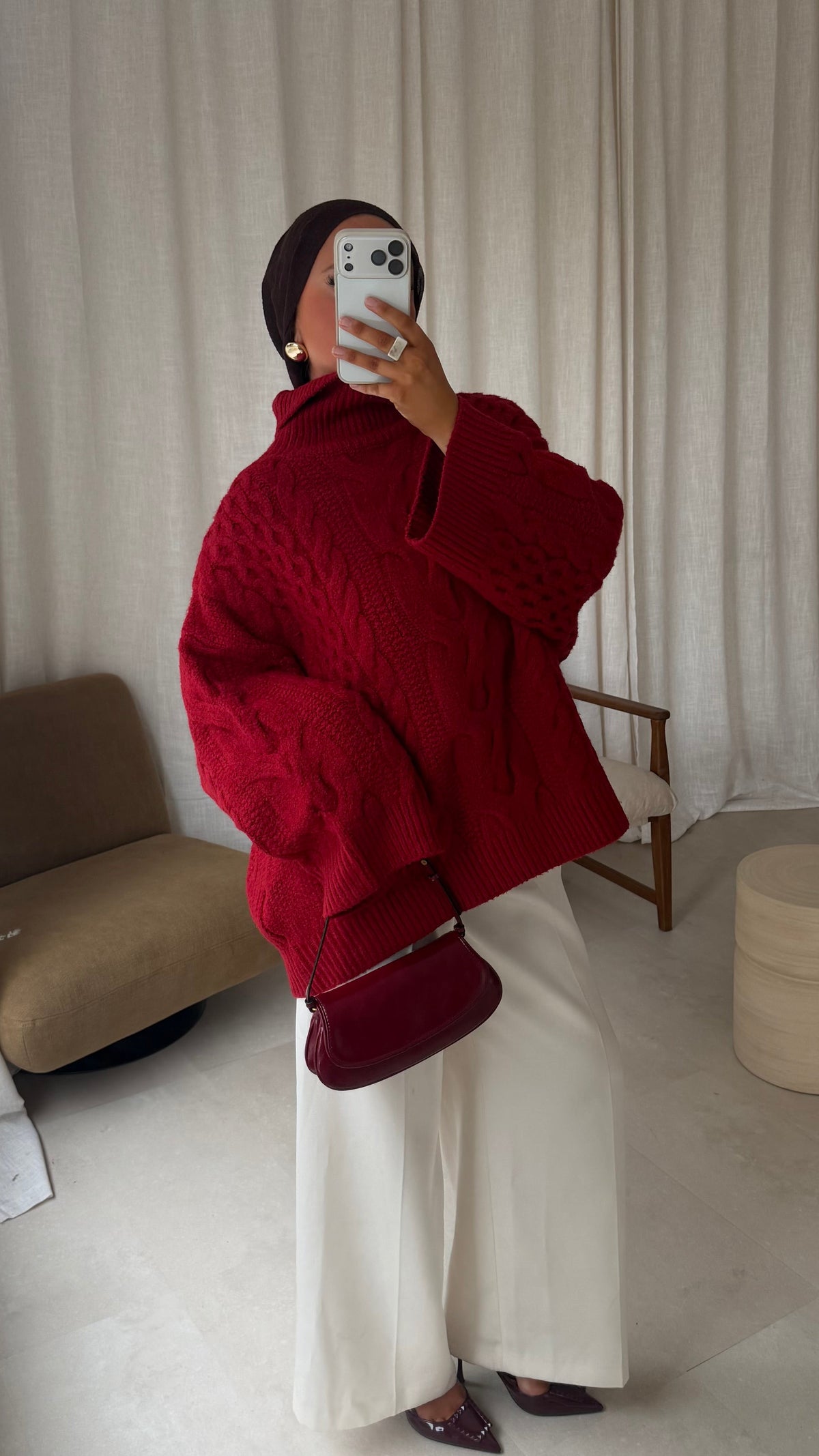 [GAMME PREMIUM] Pull à col montant ultra chaud OSLO | Rouge