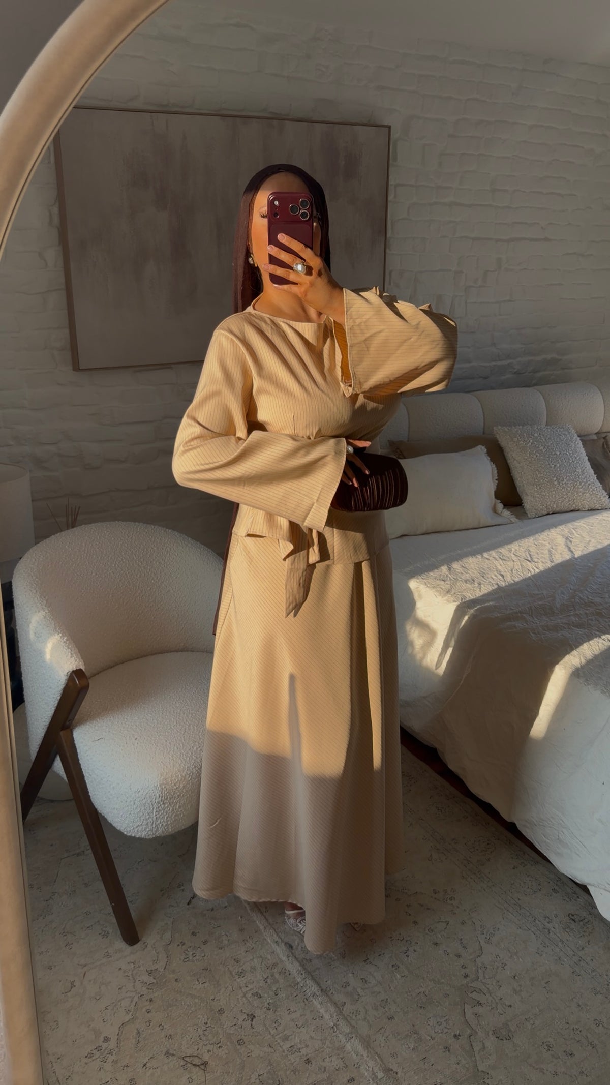 Ensemble jupe ultra longue et haut à nouer | Taupe