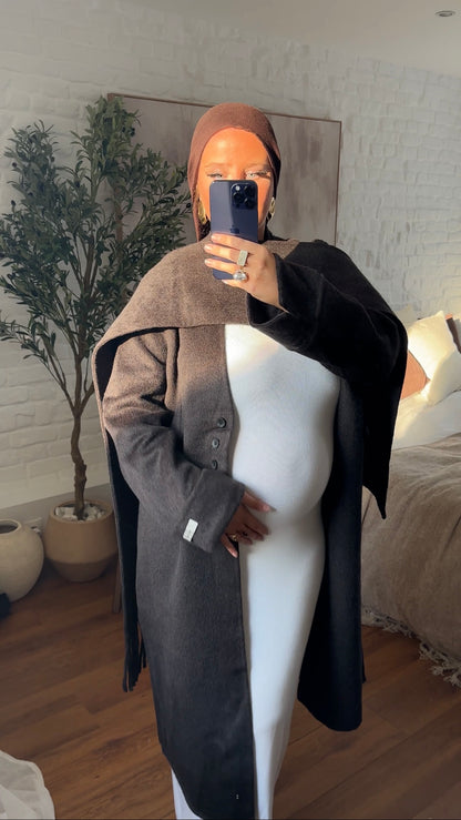 [GAMME LUXE] Manteau long en laine véritable ultra chaud à cape | Marron