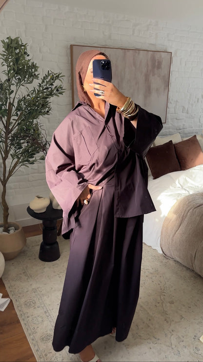 [GAMME LUXE] Chemise longue et large luxe en coton et satin | Bordeaux