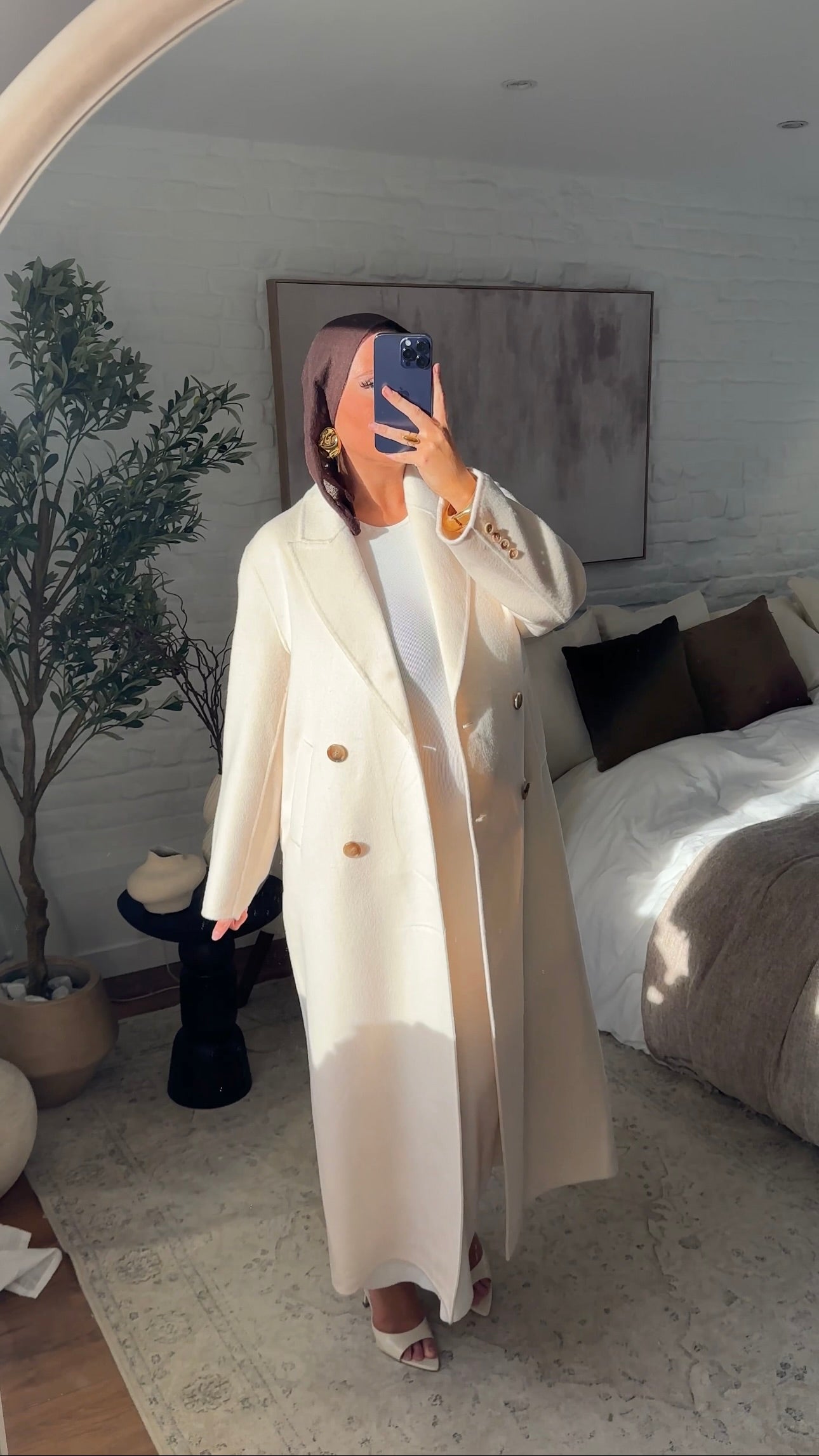 [GAMME PREMIUM] Manteau ultra long fait main en laine véritable Écru | Pré-commande