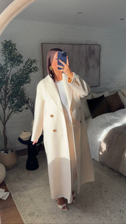 [GAMME PREMIUM] Manteau ultra long fait main en laine véritable Écru | Pré-commande