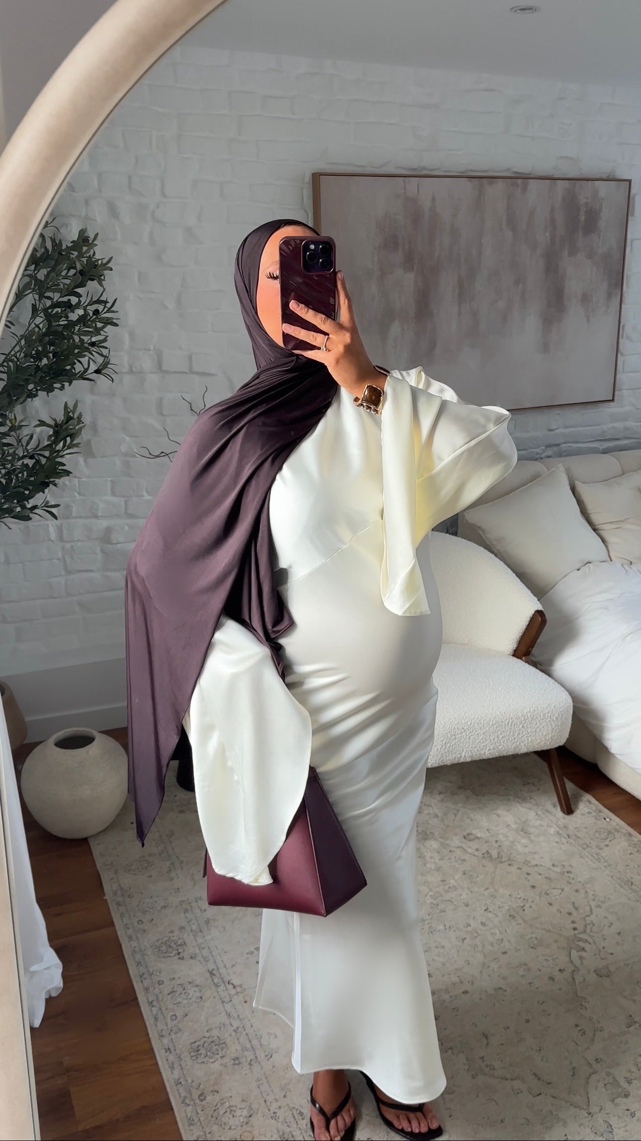 Robe longue satinée à manches évasées MINEL Blanc | Pré-commande