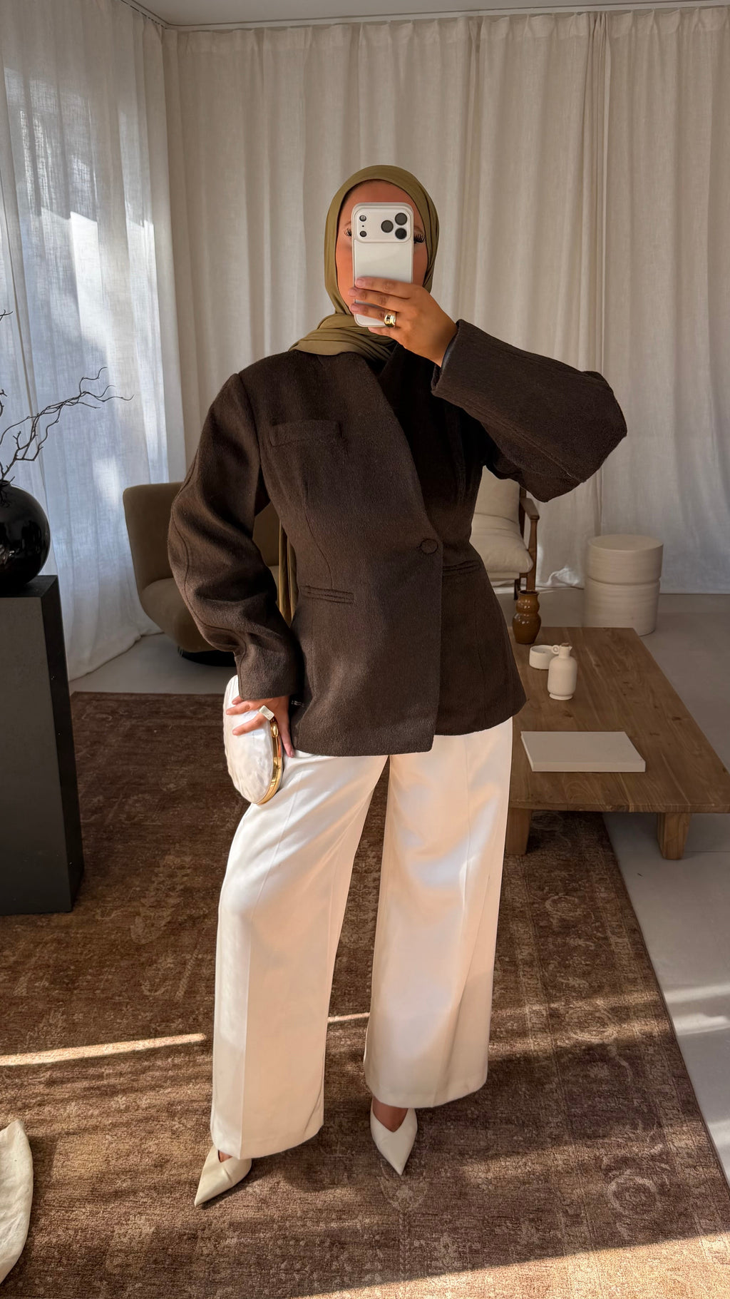 [GAMME LUXE] Blazer manteau en laine véritable | Marron