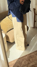 Pantalon stretch à boutons | Beige