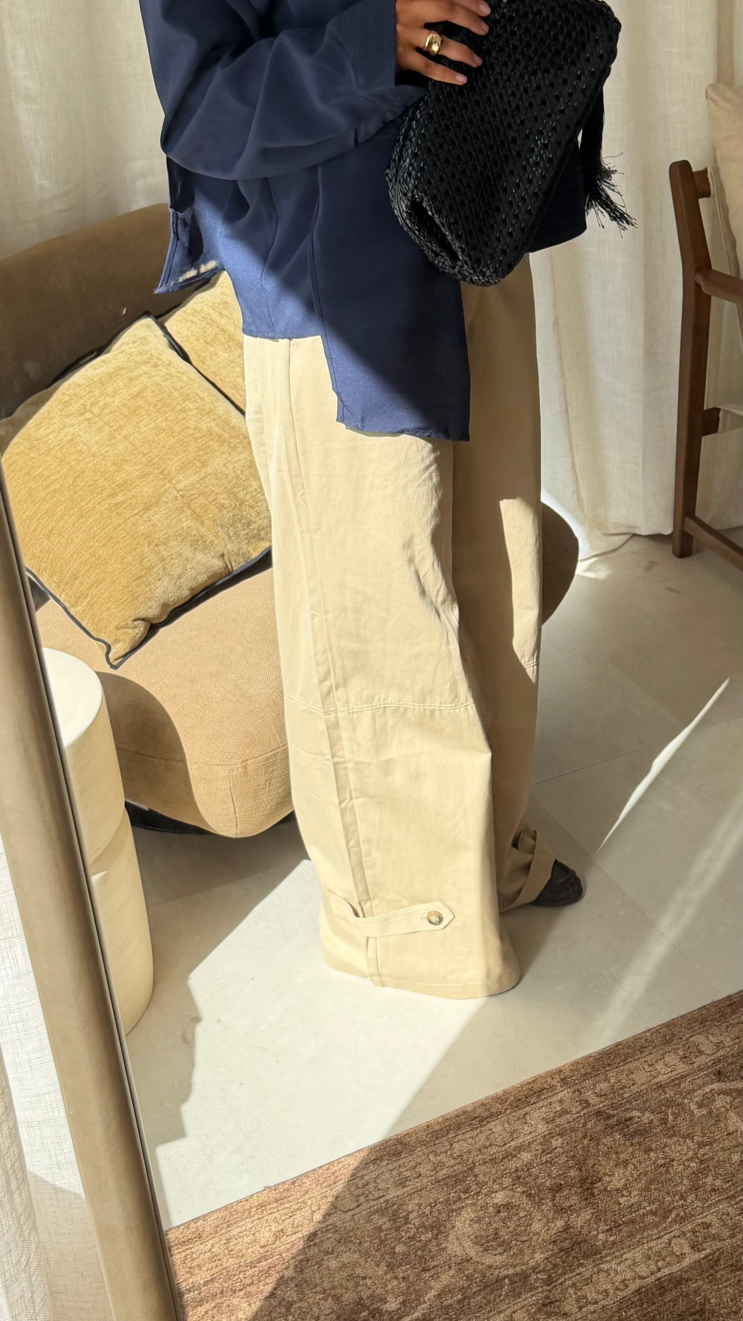 Pantalon stretch à boutons | Beige