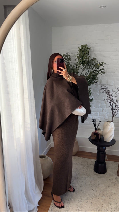 Cape en maille ultra douce Marron | Pré-commande