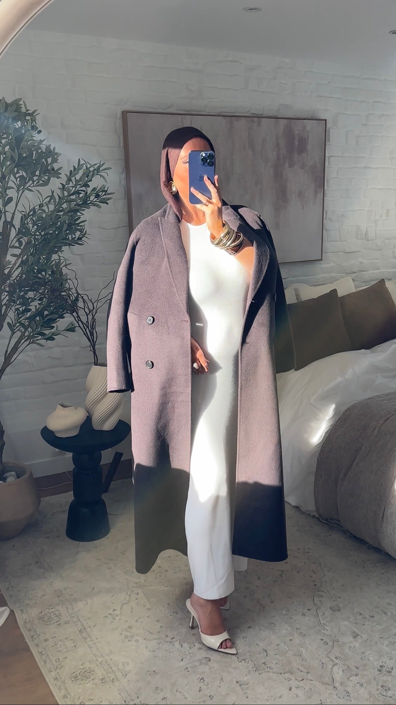 [GAMME PREMIUM] Manteau ultra long en laine véritable | Marron dark chocolat