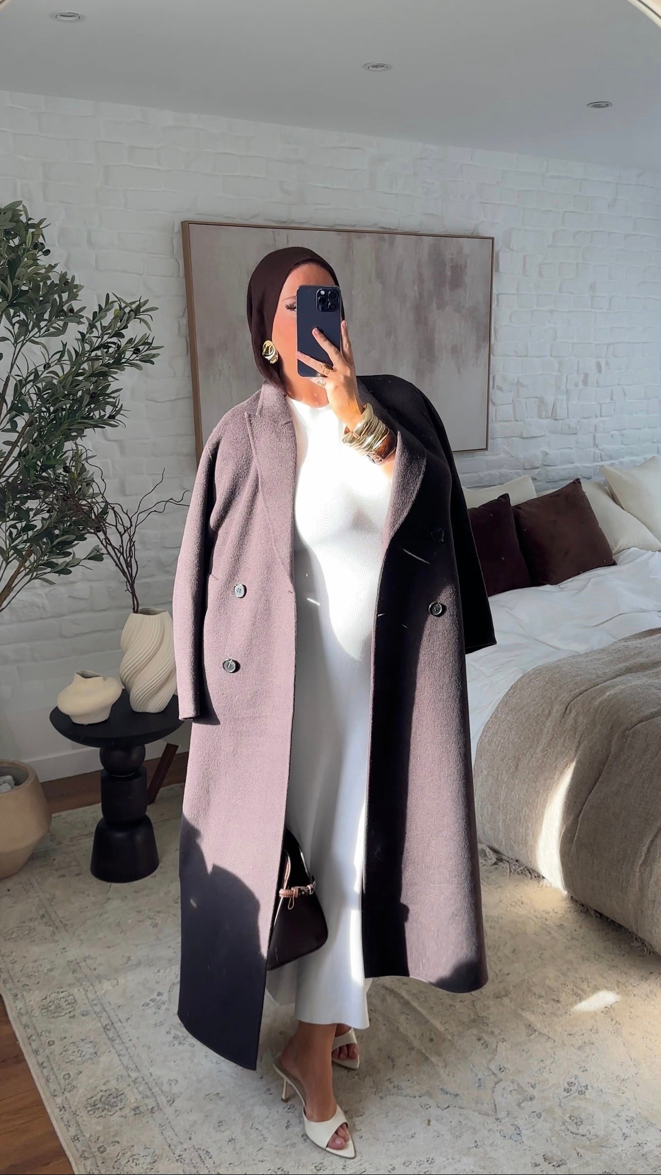 [GAMME PREMIUM] Manteau ultra long en laine véritable | Marron dark chocolat