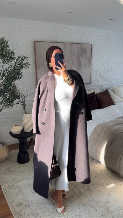 [GAMME PREMIUM] Manteau ultra long en laine véritable | Marron dark chocolat