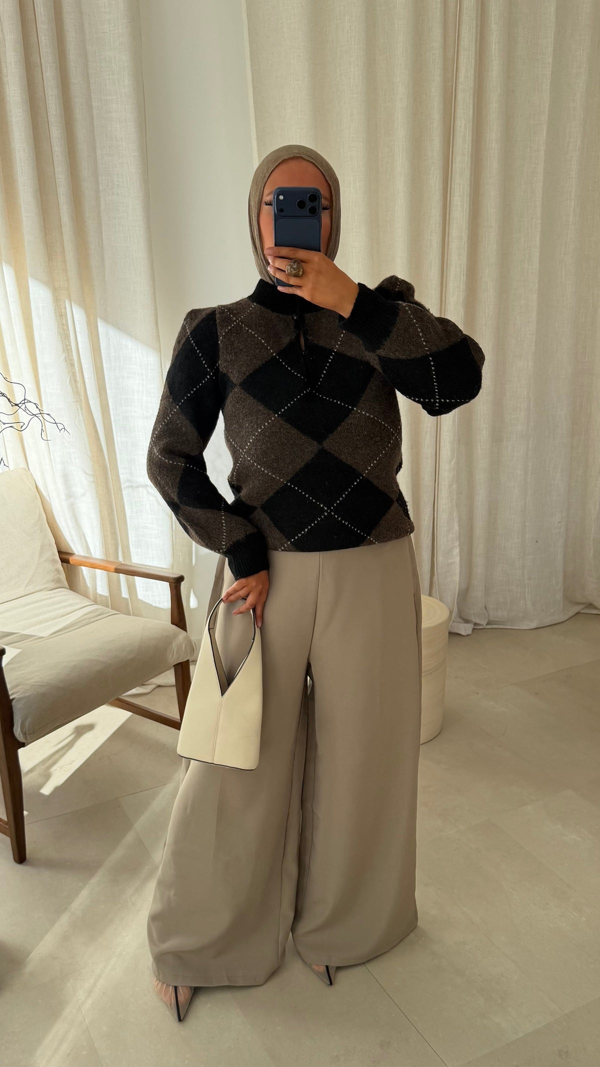 [GAMME PREMIUM] Pull ultra doux à carreaux ALYMPE | Marron et noir